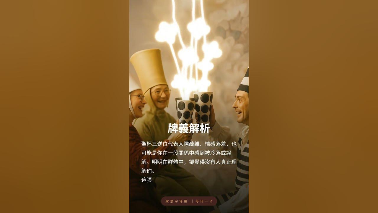 Video thumbnail for 【塔羅每日一占】熱鬧背後的孤單，你還撐得住嗎？｜聖杯三 逆位 #家思宇塔羅 #感情 #深度自我覺察 #正能量 #塔羅每日一占 #人生感悟 #塔羅占卜 #情感 #塔羅牌義 #分享