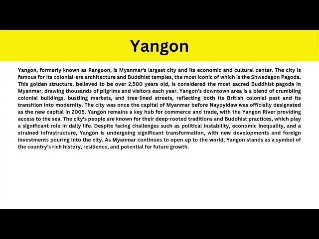 Video thumbnail for Short Paragraph on Yangon