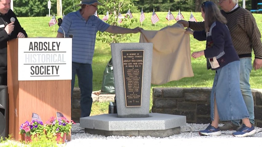 Video thumbnail for Ardsley community honors fallen WWII students on Memorial Day with restored memorial plaque