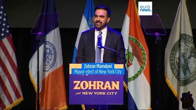 'Video thumbnail for Watch: Zohran Mamdani confronts Trump in victory speech'