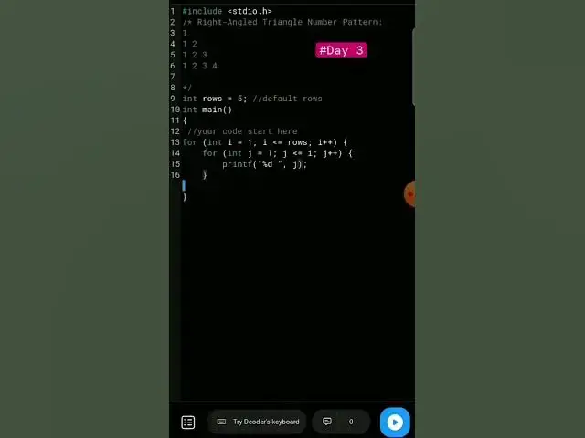 Video thumbnail for Right angled triangle number pattern ❤️ share with your frnds like , share and subscribe guys 🫰