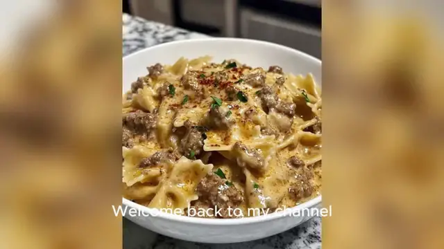 Video thumbnail for Creamy Parmesan Garlic Beef Bowtie Pasta