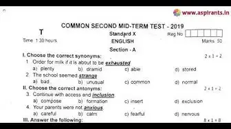 Video thumbnail for 10th English 2nd MidTerm Question Paper 2019-20 | Sivagangai District | Team Aspirants