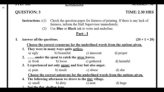Video thumbnail for 12th English Quarterly Exam 2019-20 Model Question Paper-3 | Ramnad District | Team Aspirants