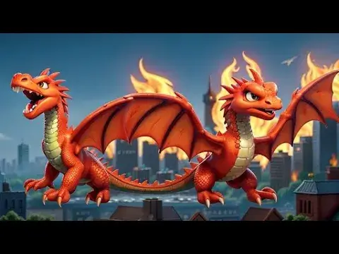 Video thumbnail for Red fiery dragon attacking a city