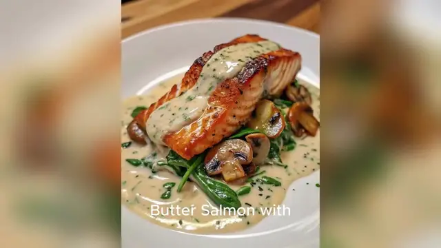 Video thumbnail for Creamy Garlic Butter Salmon with Spinach & Mushroo