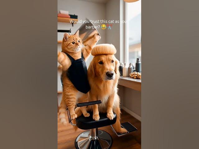 Video thumbnail for Puppy Trusted the Wrong Barber… A CAT 😂✂️ #cat #dog