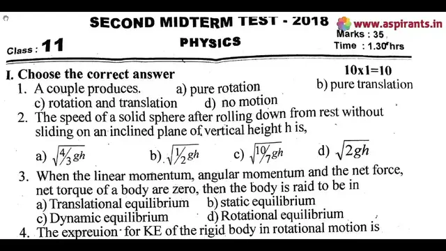 Video thumbnail for 11th Physics 2nd MidTerm Question Paper 2018-19 | Perambalur District | English Medium