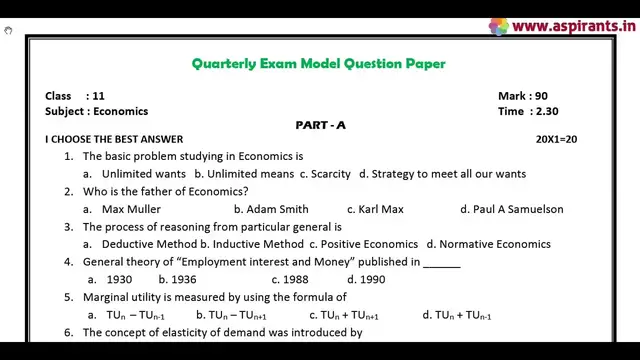 Video thumbnail for 11th Economics Quarterly Exam Model Question Paper 2018-19 | English Medium