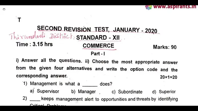 Video thumbnail for 12th Commerce First Revision Question Paper 2019-20 | Tirunelveli District | English Medium