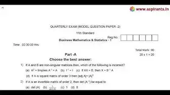 Video thumbnail for 11th Business Maths Quarterly Exam 2018-19 Model Question Paper 2 | English Medium