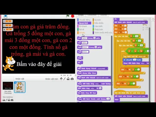 Video thumbnail for Scratch  Lập trình gải bài toán tìm số gà
