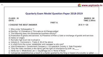 Video thumbnail for 11th Commerce Quarterly Exam Model Question Paper 2018-19 | English Medium
