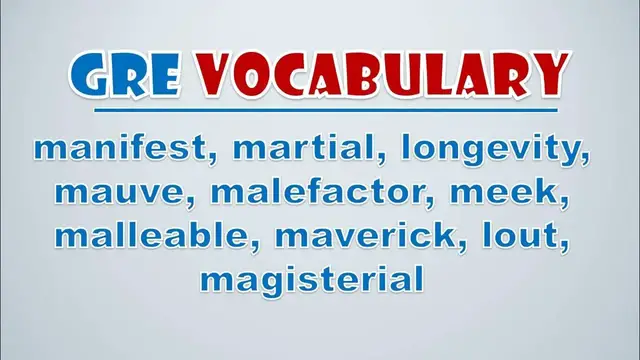 Video thumbnail for GRE Vocabulary: Manifest, Martial, Longevity, Mauve, Malefactor, Meek, Malleable, Maverick, Lout