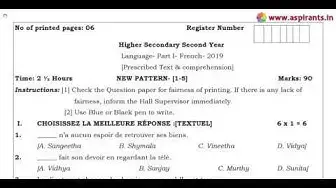Video thumbnail for 12th French Quarterly Exam 2019-20 Model Question Paper-1 | Chennai District | Team Aspirants