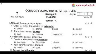 Video thumbnail for 10th English 2nd Mid Term Question Paper 2019-20 | Thoothukudi District | Team Aspirants