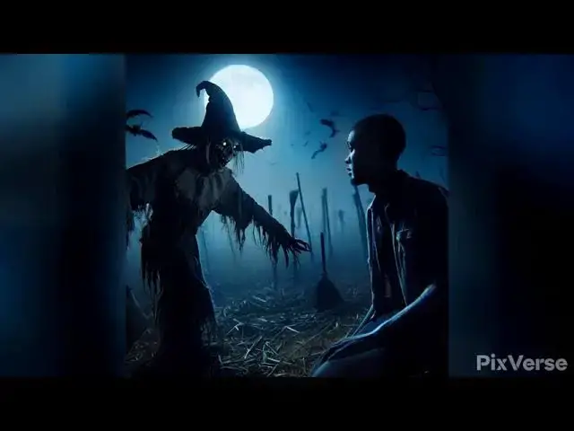 Video thumbnail for Scarecrow in the field stalking young man