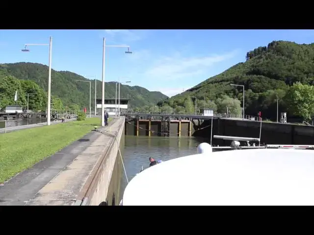 Video thumbnail for River Ship Passing Through a Lock River Danube