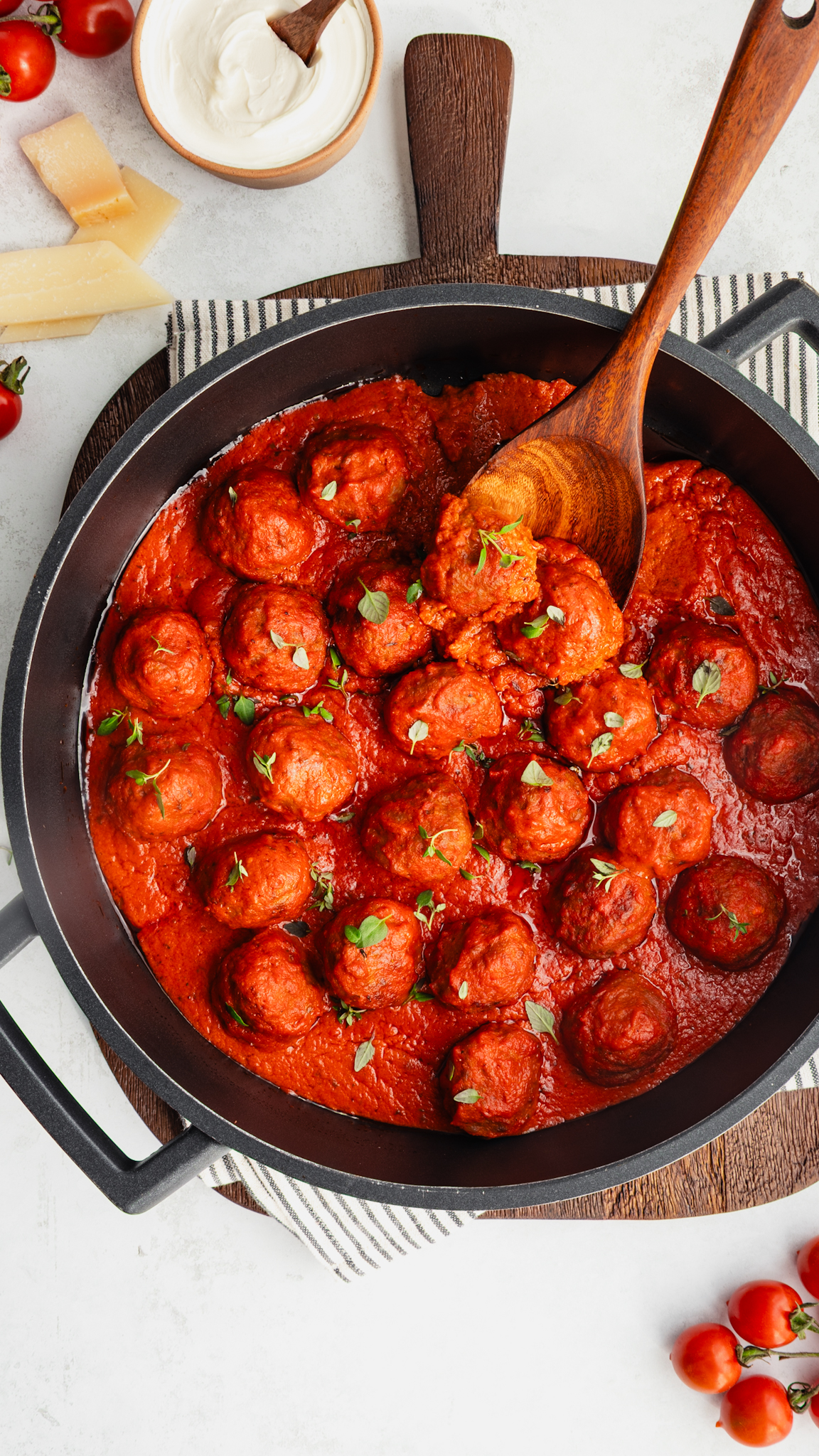 Video thumbnail for Tomato Meatball Sauce with Marscapone & Grana Padano