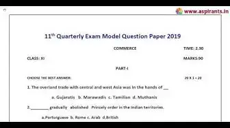 Video thumbnail for 11th Commerce Quarterly Exam 2019-20 Model Question Paper 2 | Madurai District | English Medium