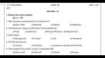 Video thumbnail for 11th Economics Quarterly Exam Model Question Paper 2019-20 | Salem District | English Medium