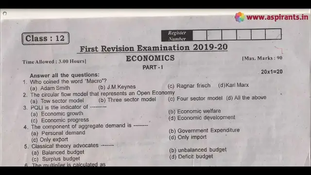 Video thumbnail for 12th Economics First Revision Question Paper 2019-20 | Villupuram District | English Medium