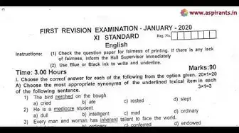 Video thumbnail for 11th English First Revision Question Paper 2019-20 | Kanchipuram District | Team Aspirants