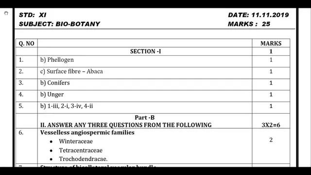 Video thumbnail for 11th Bio-Botany 2nd MidTerm Answer Keys 2019-20 | Namakkal District | English Medium