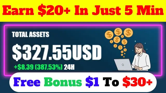 'Video thumbnail for Earn $20+ In Just 5 Minutes | New Earning Site | Free Bonus $1 To $30+'