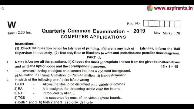 Video thumbnail for 12th Computer Applications Quarterly Exam Question Paper 2019-20 | English Medium
