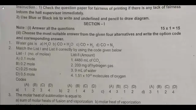 Video thumbnail for 11th Chemistry Quarterly Exam Question Paper 2018-19 | English Medium