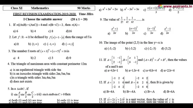 Video thumbnail for 11th Maths First Revision Model Question Paper 2019-20 | Madurai District | English Medium