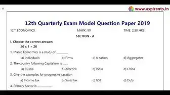 Video thumbnail for 12th Economics Quarterly Exam Model Question Paper 2019-20 | Salem District | English Medium