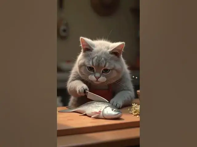 'Video thumbnail for Chubby Grey Cat Cooking Fish Like a Pro ๐ฑ๐ #shorts #cat #cooking #viral'
