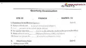 Video thumbnail for 11th French Quarterly Exam Question Paper 2018-19 | Team Aspirants