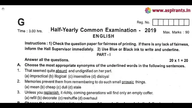Video thumbnail for 11th English Half Yearly Question Paper 2019-20 | Team Aspirants