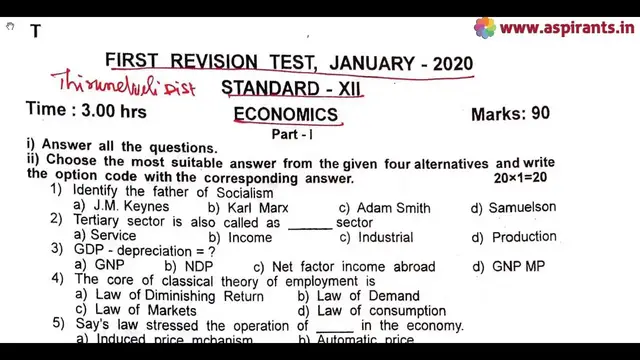 Video thumbnail for 12th Economics First Revision Question Paper 2019-20 | Tirunelveli District | English Medium