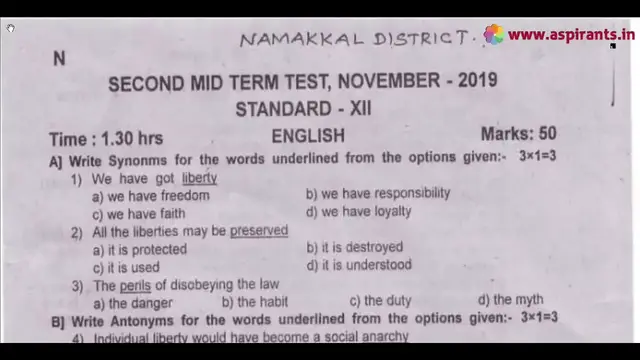 Video thumbnail for 12th English 2nd MidTerm Question Paper 2019-20 | Namakkal District | Team Aspirants