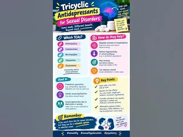 Video thumbnail for 02 Tricyclic antidepressants for sexual disorders. #sexuality #sexualityeducation #shorts