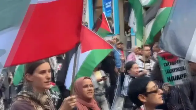 Video thumbnail for Germany: Pro-Palestine march in Berlin calls for halt to Israeli attacks on Gaza, Lebanon.