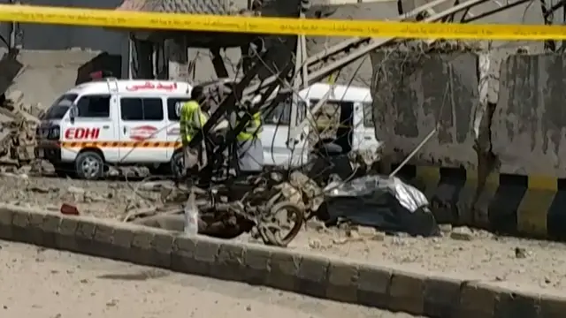 'Video thumbnail for Destruction at scene of Pakistan security HQ suicide bombing'