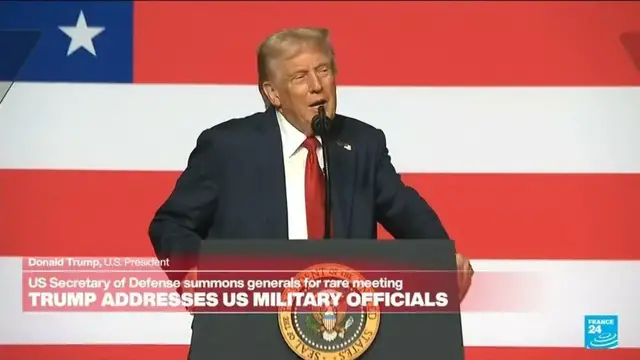 'Video thumbnail for REPLAY: Trump addresses hundreds of senior officers in rare meeting'