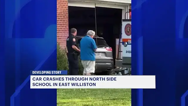Video thumbnail for Jeep crashes into elementary school in East Williston