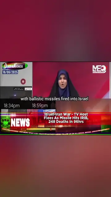 Video thumbnail for Israel-Iran War - TV Host Flees As Missile Hits IRIB, 248 Deaths In 96hrs