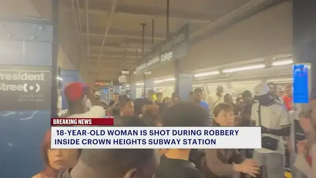 Video thumbnail for Woman shot during robbery at Crown Heights subway station