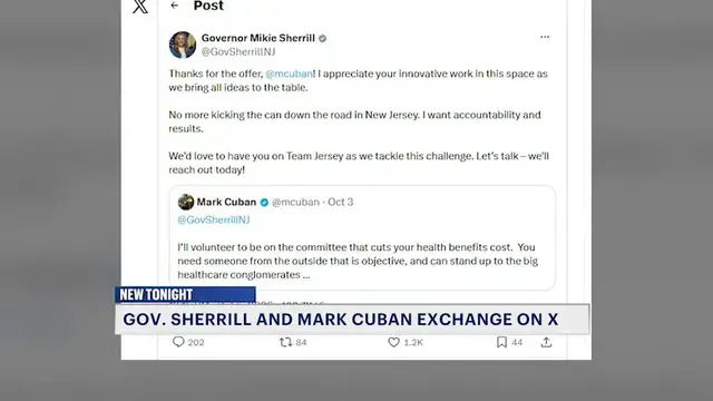 Video thumbnail for 'Let's talk' Gov. Sherrill speaks to billionaire Mark Cuban about health benefit costs