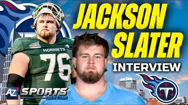 'Video thumbnail for 1 on 1 interview with Titans rookie OL Jackson Slater: Expectations going into Year One in Tennessee'