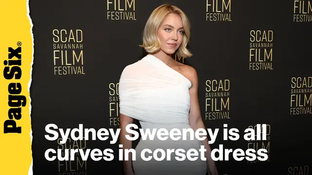 'Video thumbnail for Sydney Sweeney is all curves in white-hot corset dress'