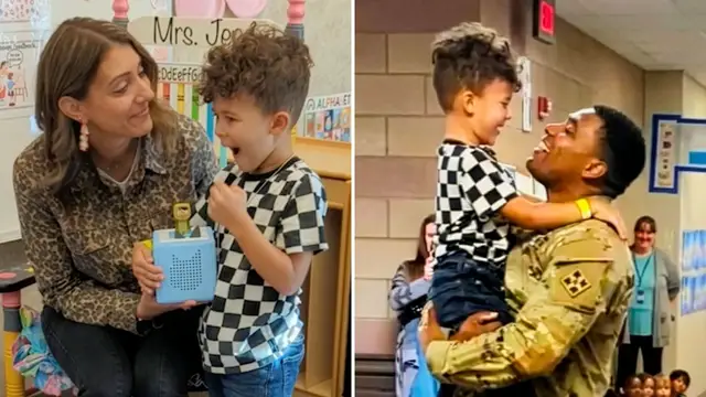 Video thumbnail for Military Dad Surprises Son As Mystery Reader After Deployment