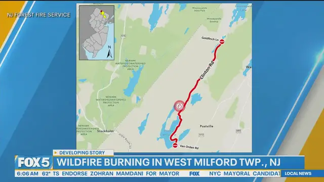 'Video thumbnail for Wildfire burning in West Mildford Township in NJ'